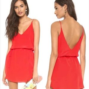 Rory Beca Kaya Red Silk Satin Mini Dress V Neck Tie Short Solid Revolve Small